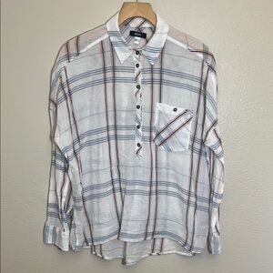 BDG White Plaid Sheer Cotton Button Shirt